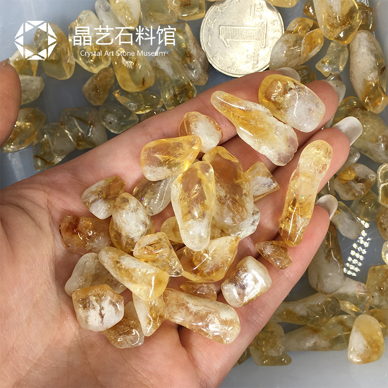 热销天然巴西黄水晶碎石摆件小颗粒正黄色供佛家居风水饰品招财石