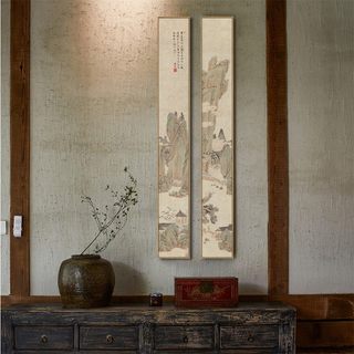 新中式装饰画玄关过道细长窄长条画竖版餐厅酒店壁画客厅山水挂画