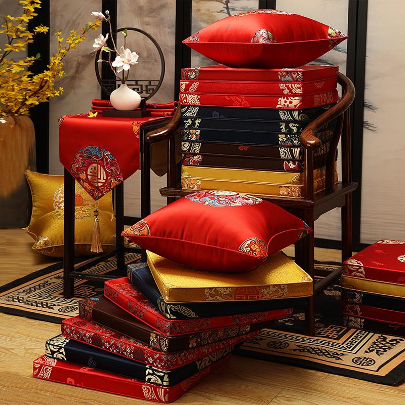 V45O中式椅垫古典实木圈椅茶椅防滑坐垫红木沙发海绵靠背靠垫枕可