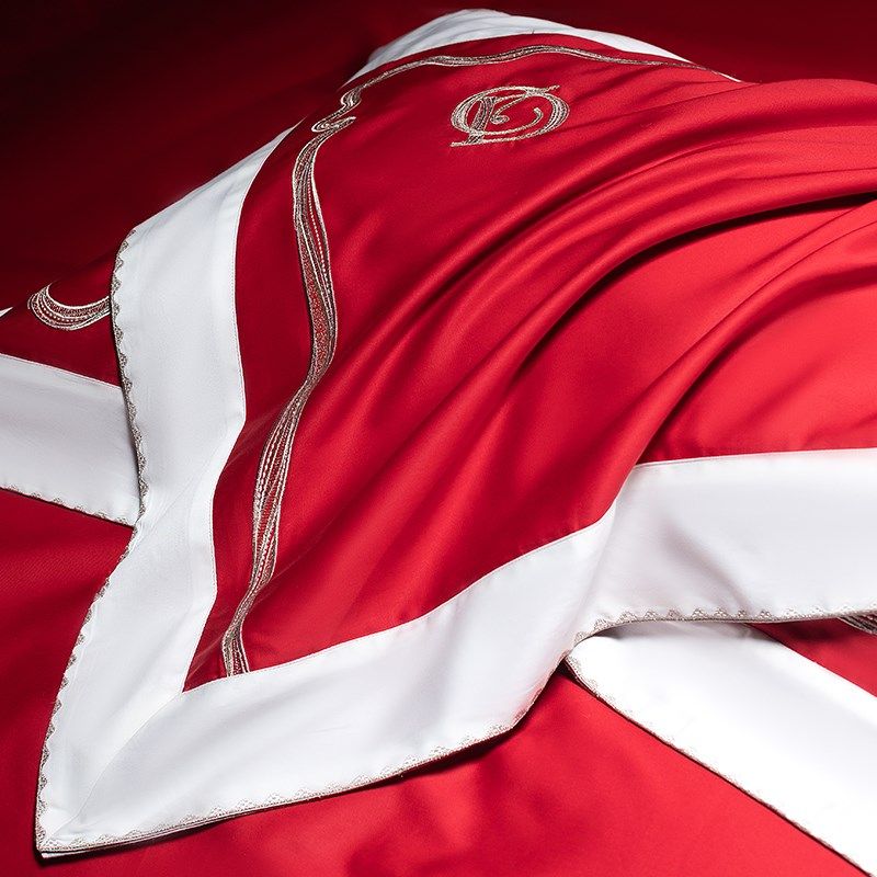 高端100支结婚床上四件套婚床婚嫁床单婚庆婚房埃及长绒棉大红色4,床上用品,婚庆床品套件,淘宝优惠券,粉丝福利购,淘宝优惠卷