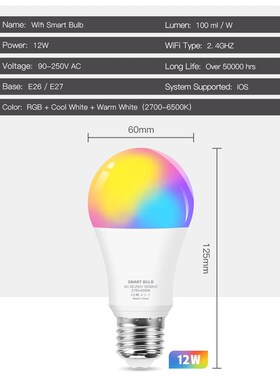 Wifi Smart LED Bulb 12W E27 RGB CW Color Changing Light Dim