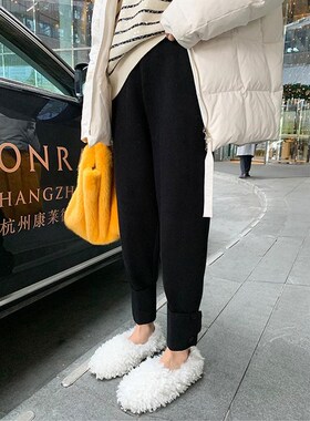 秋冬季2024新款奶奶长裤灰色运动裤F休闲束脚裤子女宽松针织哈伦