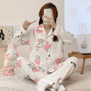 纯棉纱布月子服夏季 产后孕妇睡衣女春秋天5月份6哺乳产妇住院 薄款