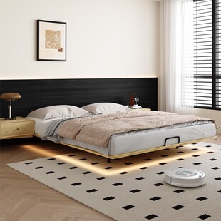 原木无床头悬浮床1米5实木床柜一体组合榫卯结构全实木排骨架现货