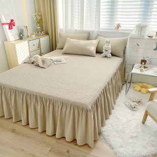 2023新款 色织水洗棉全棉床裙纯棉加厚夹棉床罩纯色简约床套防滑