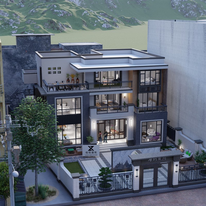 自建房自建别墅设计图纸建房图纸施工图效果图结构图三层现代别墅