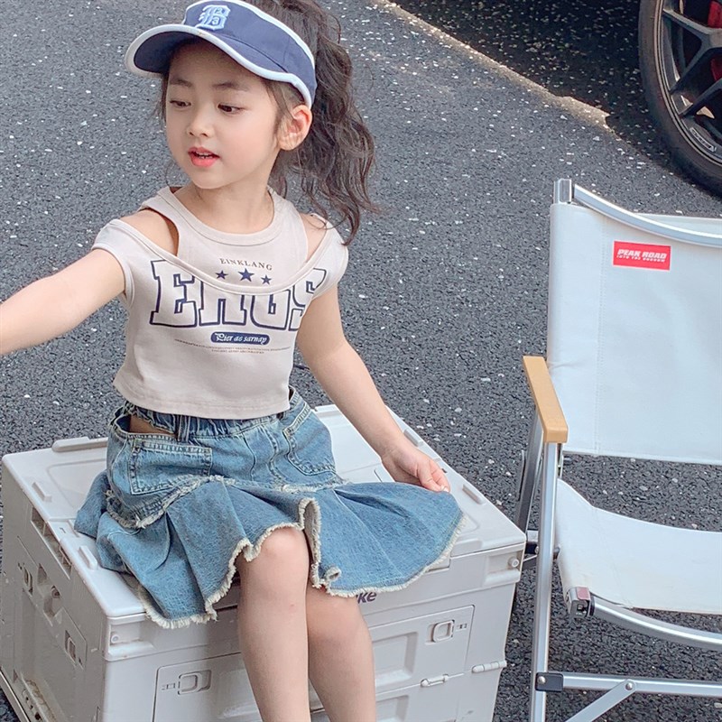 女童背心2024新款夏装儿童夏季洋气纯棉吊带女孩露肩无袖外穿上衣