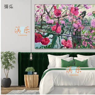 溪乐新款周春芽桃花装饰画客厅餐厅现代当代艺术卧室挂画卧室挂画