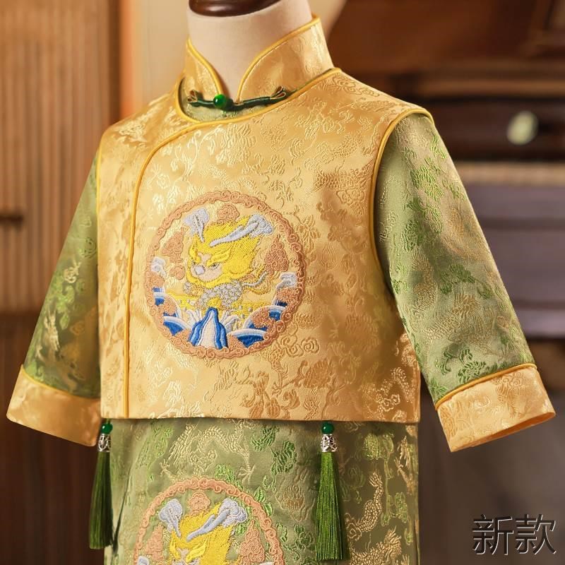 儿童唐装套装秋季男宝一周岁礼服宝宝衣抓周服冠衣男童中国风新款