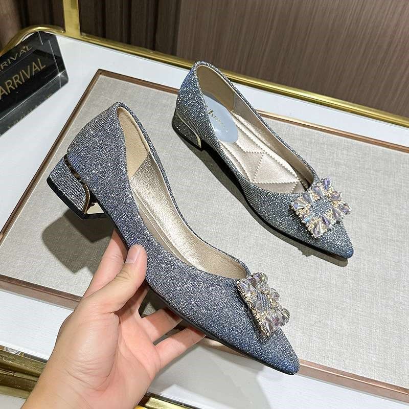 尖头单鞋女平底2023新款浅口晚晚风渐变色豆豆鞋水钻软底大码女鞋,女鞋,时尚休闲鞋,淘宝优惠券,粉丝福利购,淘宝优惠卷