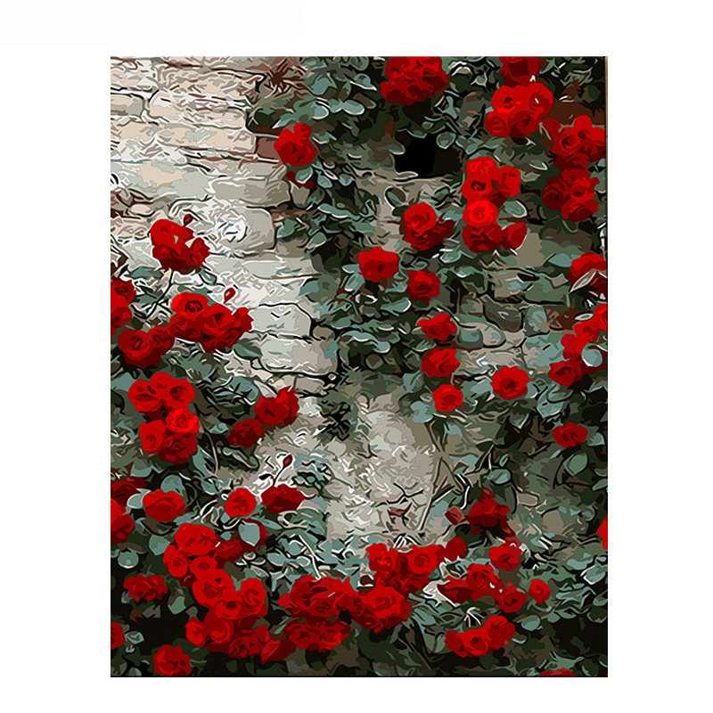 数字油画diy手工制作填充窗前玫瑰花园植物花卉手绘涂色油彩画画