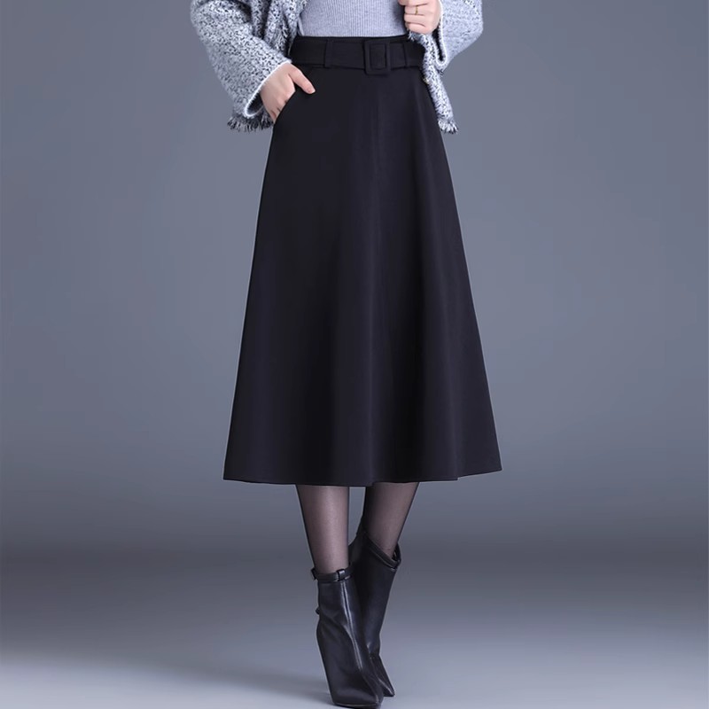 小个子妈妈半身裙女新款2023秋冬韩版中长版咖色大尺码A字裙西装
