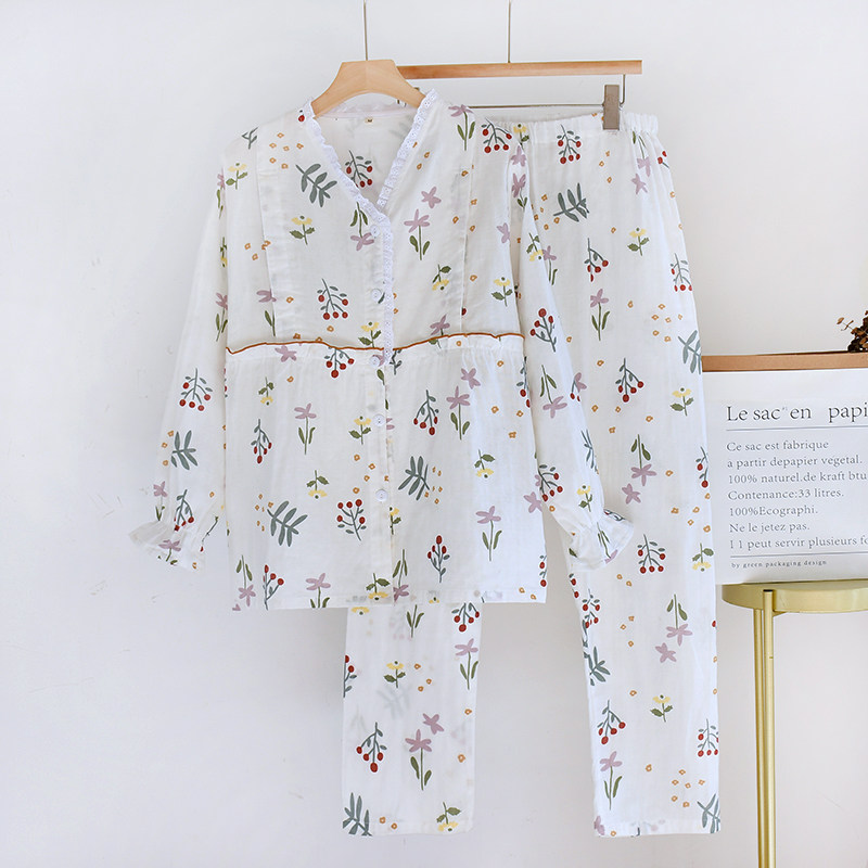 纱布月子服3月份4孕妇睡衣春夏款产后薄款喂奶哺乳衣家居套装