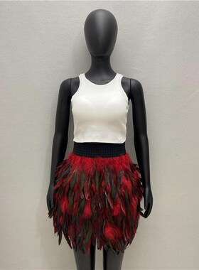 跨境羽毛裙子亚马逊热卖11色化妆舞会半身裙欧美女装时尚短裙