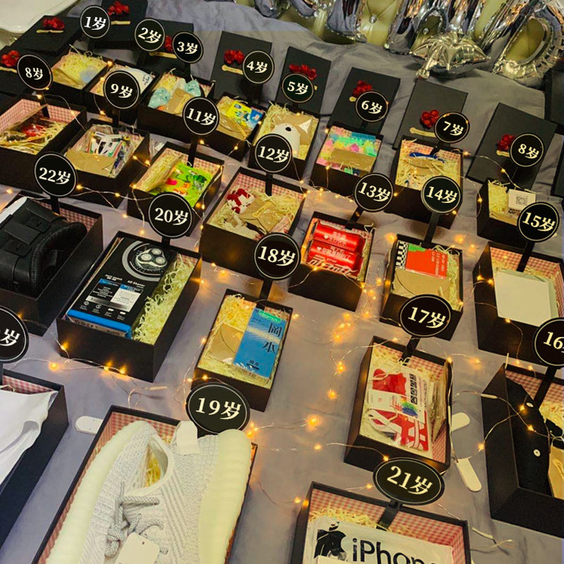 新品一岁到18岁礼物成人r补20岁1到25岁女28岁男生盒子三十岁生日