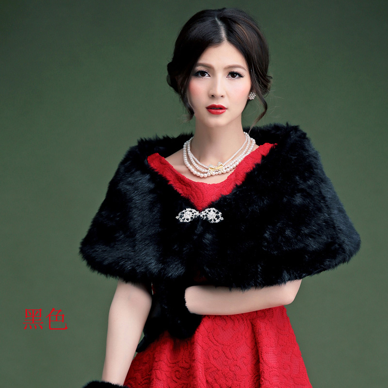 秋冬新娘结婚婚纱m礼服毛披肩晚装旗袍外搭晚宴仿皮草伴娘披肩
