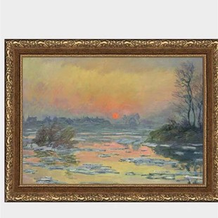 莫奈日落沙发背景墙照片墙装 饰餐厅复古客厅vintage挂墙组合画