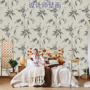 新中式竹子墙布手绘宋代美学高级感壁纸卧室客厅电视背景墙定制画