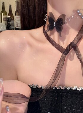 工厂销纯欲~气h质蝴蝶珍珠飘带两用项链女小众高级感锁骨链仙美百