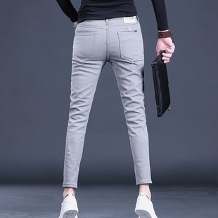 男士 加绒加厚牛仔裤 潮流修身 冬季 23新款 九分裤 小脚9分休闲裤 男装