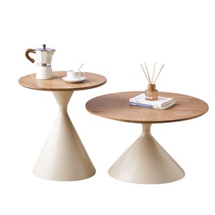 奶油风实木茶几客厅家用小户型简易原木侘寂民宿设计感圆形边几桌