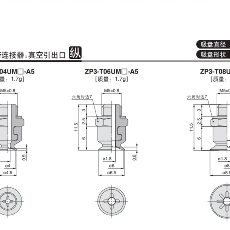 SMC导电性真空吸盘ZP3-T04UMGS/ZP3-T06/T08/T10/T13/T16UMGS-A5