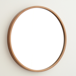 北欧浴室镜子圆形镜子实木挂墙式 壁N挂镜卫生间梳妆镜