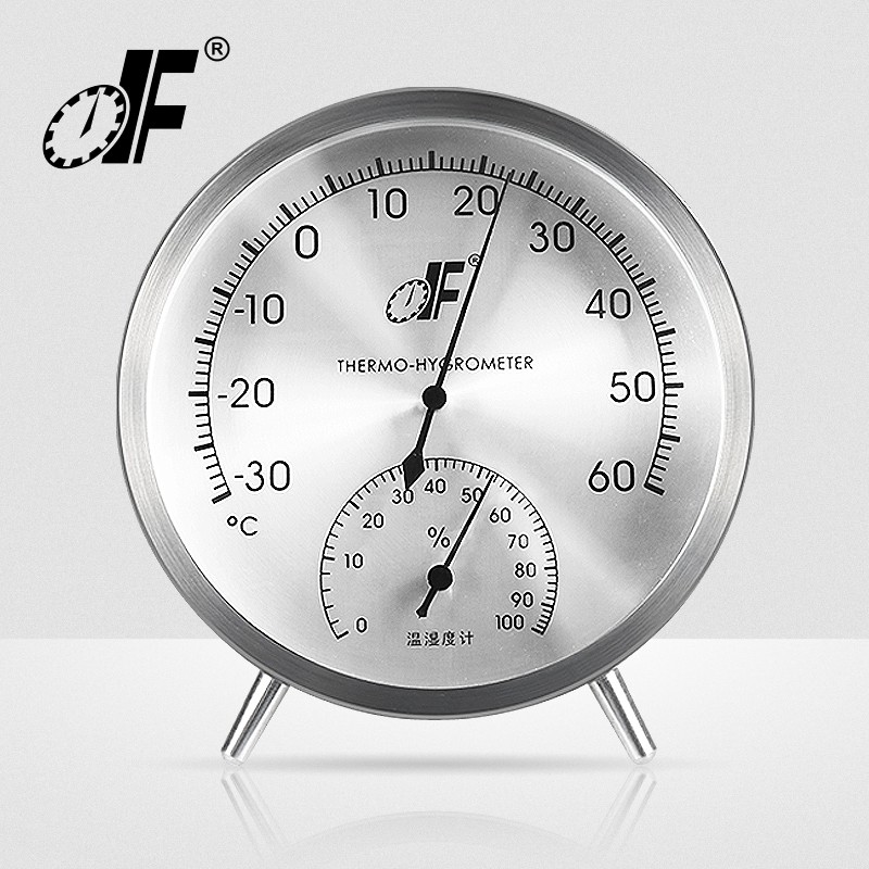 家用室内高精度温度计不锈钢金属温湿度计德福TH128精钢实验室