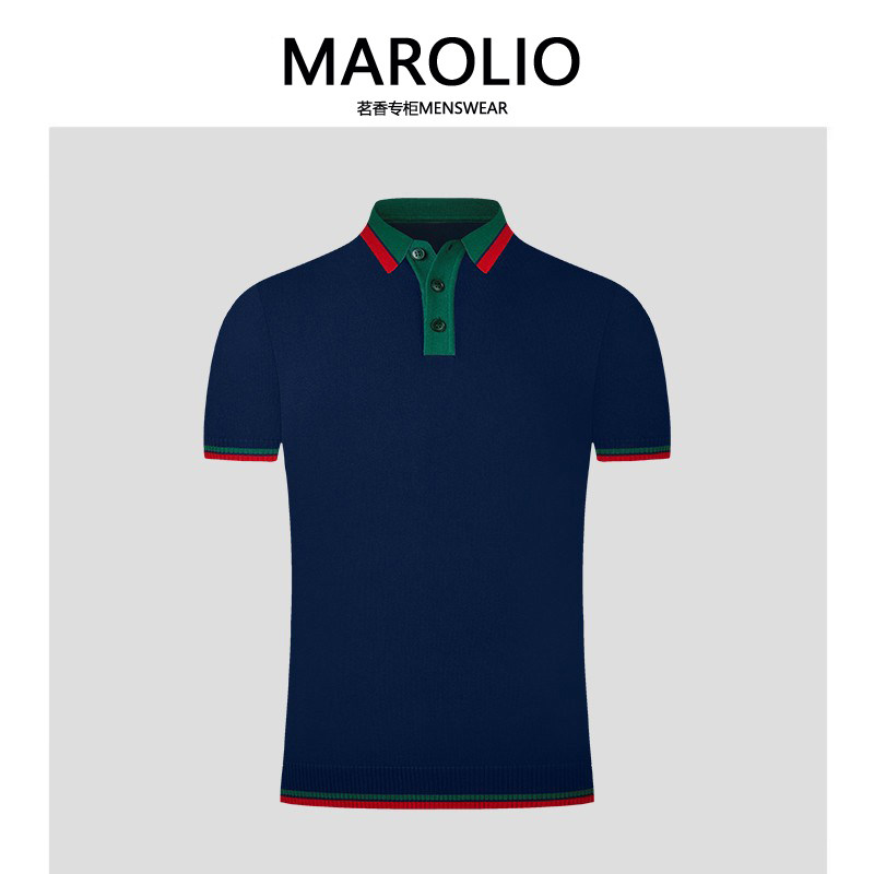 MAROLIO~出口法国!专柜高奢T恤男士短袖夏季织带领针织POLO衫