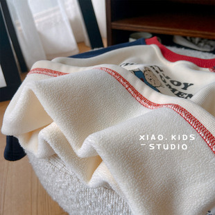 一体绒内搭~儿童冬季圆领拼色套头印花加绒打底衫男童加厚长袖T恤