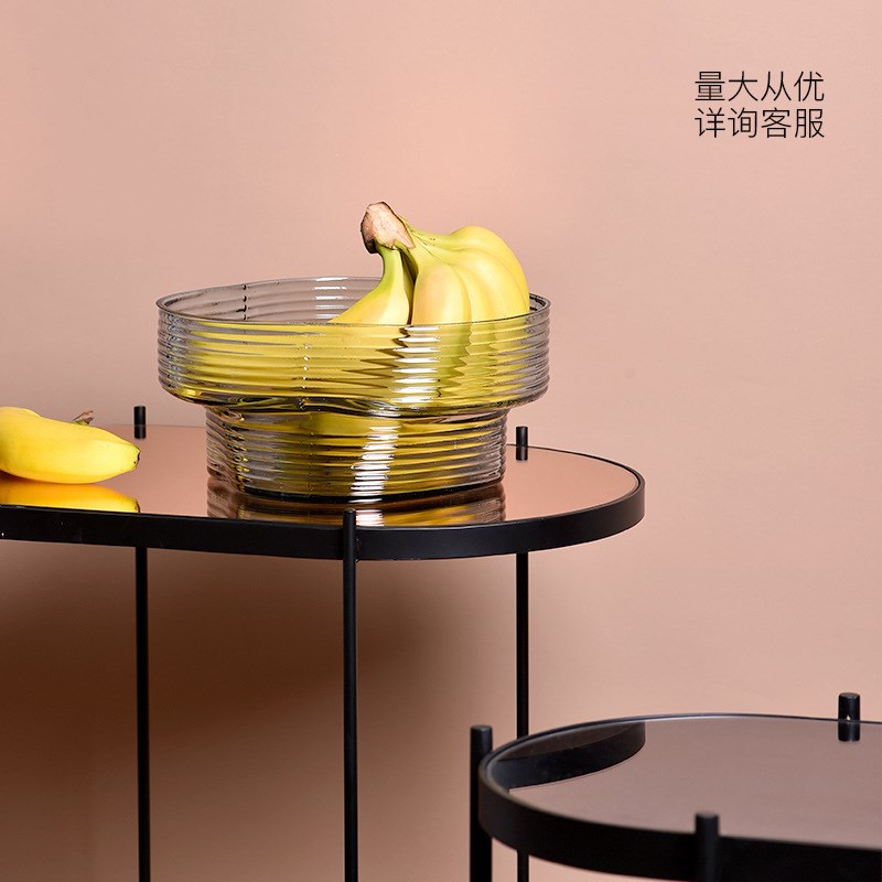 花瓶简约现代褐色淡蓝色条纹玻璃果盘可做花器家居装饰摆件