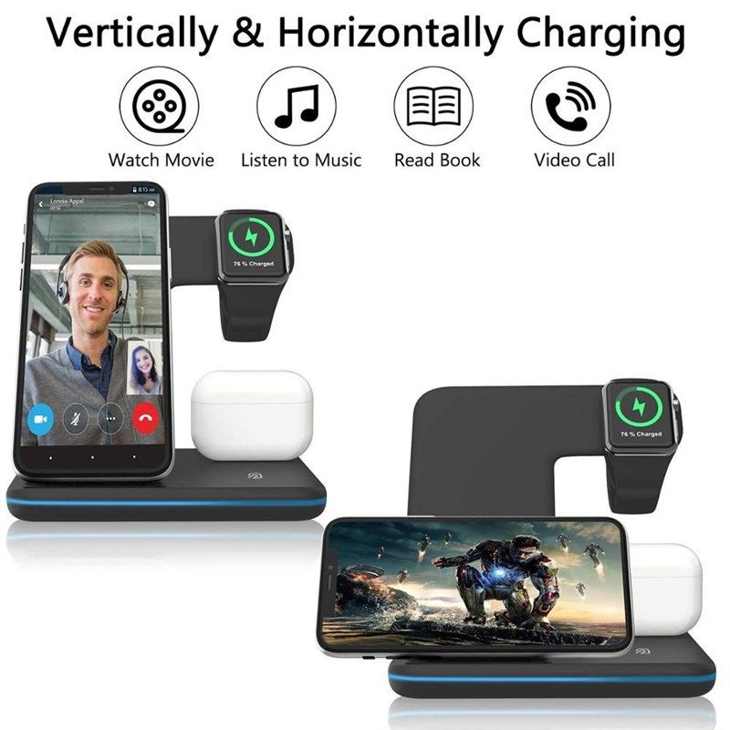 Wireless Charger Stand 3 in 1 Qi 15W Fast Charging Dock Stat