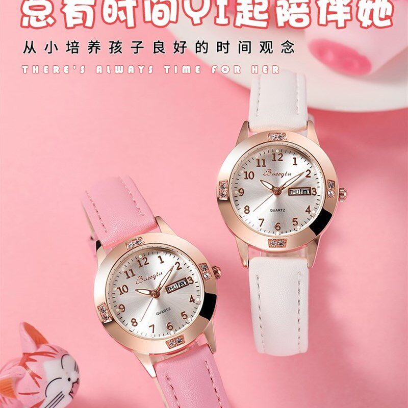儿童手表防水防摔指针式女童小学生中学生初中女孩韩版.简约电子