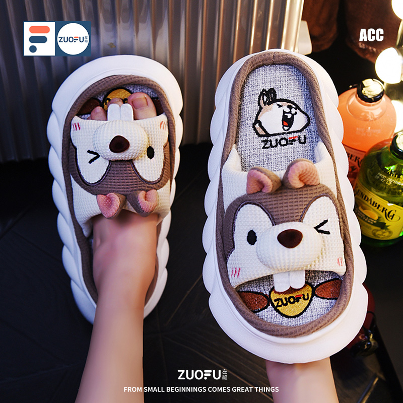 四季亚麻拖鞋女居家居室内家用厚底E春秋可爱情侣吸汗棉麻布拖鞋