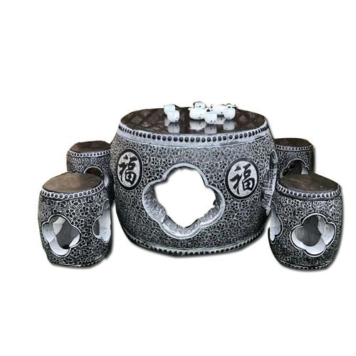 天然石桌石凳一桌四凳新中式现代晚霞红汉白玉花园庭院家用定制