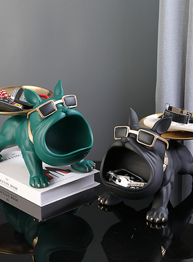 进门口玄关放钥匙网红摆件入户鞋柜置物收纳托盘轻奢客厅狗装饰品