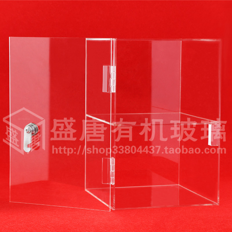 透明展示架 亚克力有机玻璃板材加工 定制亚克力盒子两层带锁展柜