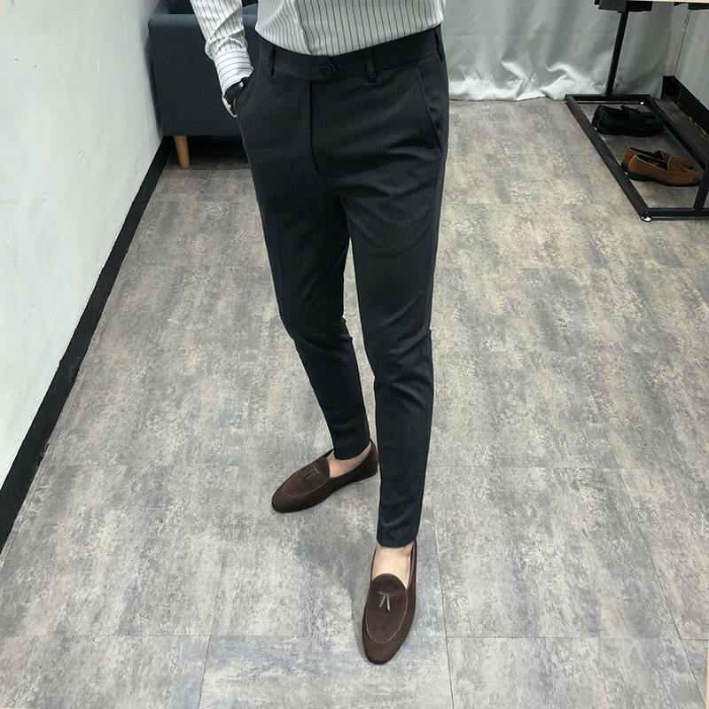 秋季新款英伦小脚西裤男韩版潮流帅气百搭西装裤男修身休闲长裤子