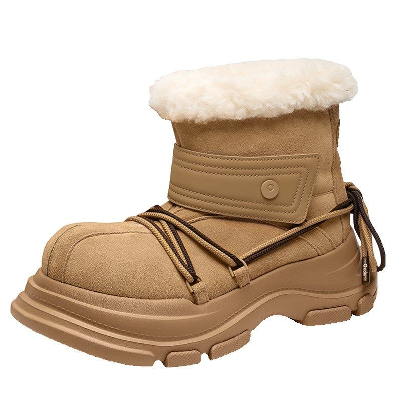 棉鞋男冬季加绒加厚一脚蹬男鞋防寒保暖马丁靴厚底户外大头雪地靴