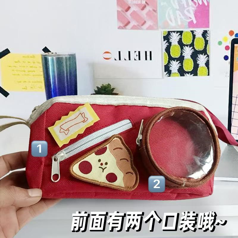 可爱食物撞色拼j接笔袋大容量高颜值小初中女学生痛包文具盒铅笔