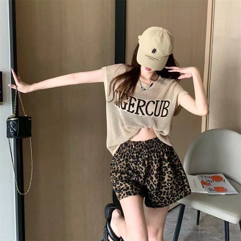 欧洲站豹纹短裤女2023夏新款宽松设计感小众高腰显瘦阔腿裤ins潮