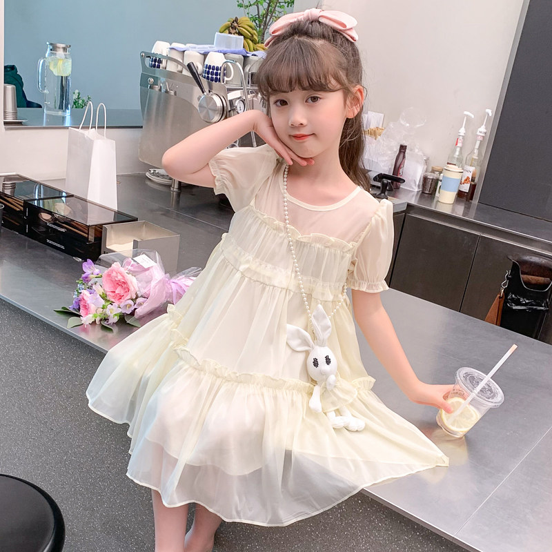 新品女童夏装连衣裙2023新y款儿童洋气女孩夏季裙子清凉雪纺兔子