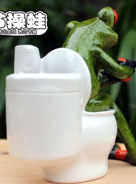 厂促笔筒办公意桌小可摆件爱青蛙家居饰品办公室创礼品休闲面工艺