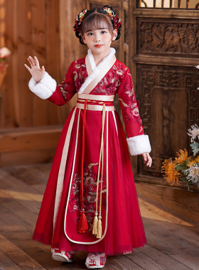 女童汉服冬季古装拜年服冬天x加厚儿童唐装中国风女孩过年服秋冬