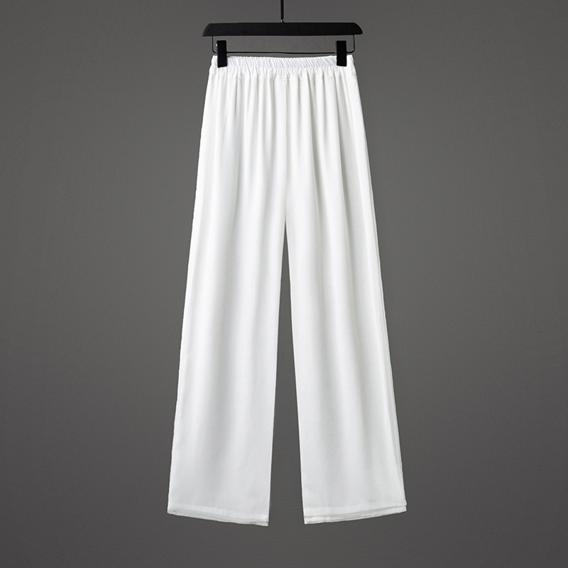 秋季薄款雪纺冰丝长裤男士中国风仙气禅意汉服裤子垂感棉麻阔腿裤
