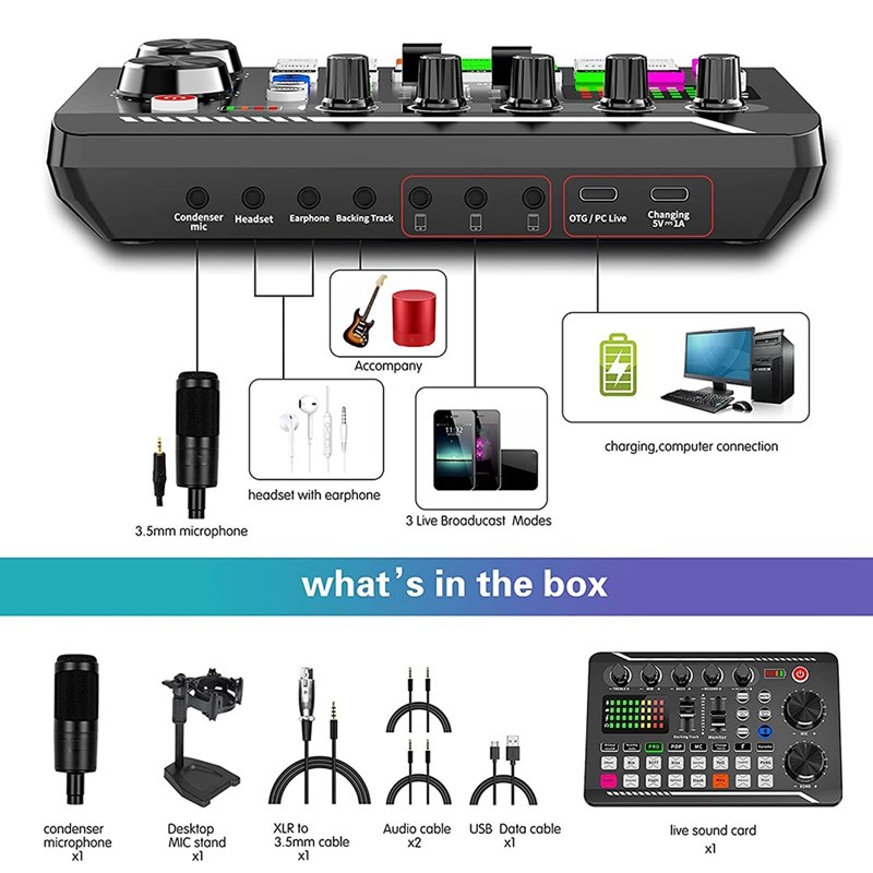 速发F998 Sound Card Microphone Sound Audio Interface Mixer S