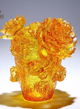 琉璃花瓶摆件客厅插花酒柜玄关博古架玫瑰花装饰品摆设水晶工现货