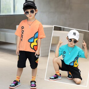 童装男童夏装f纯棉短袖套装2023新款儿童t恤小黄鸭男孩;.&r;.&;