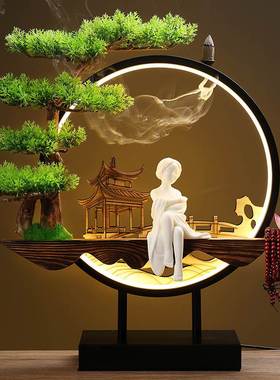 桌面创意新中式h禅意摆件灯圈小夜灯家居装饰品客厅办公室开业礼