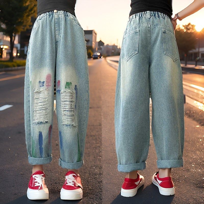 女童牛仔裤春秋夏季宽松炸街老爹长裤儿童破洞刷漆时尚休闲裤子,童装/婴儿装/亲子装,儿童牛仔裤,淘宝优惠券,粉丝福利购,淘宝优惠卷